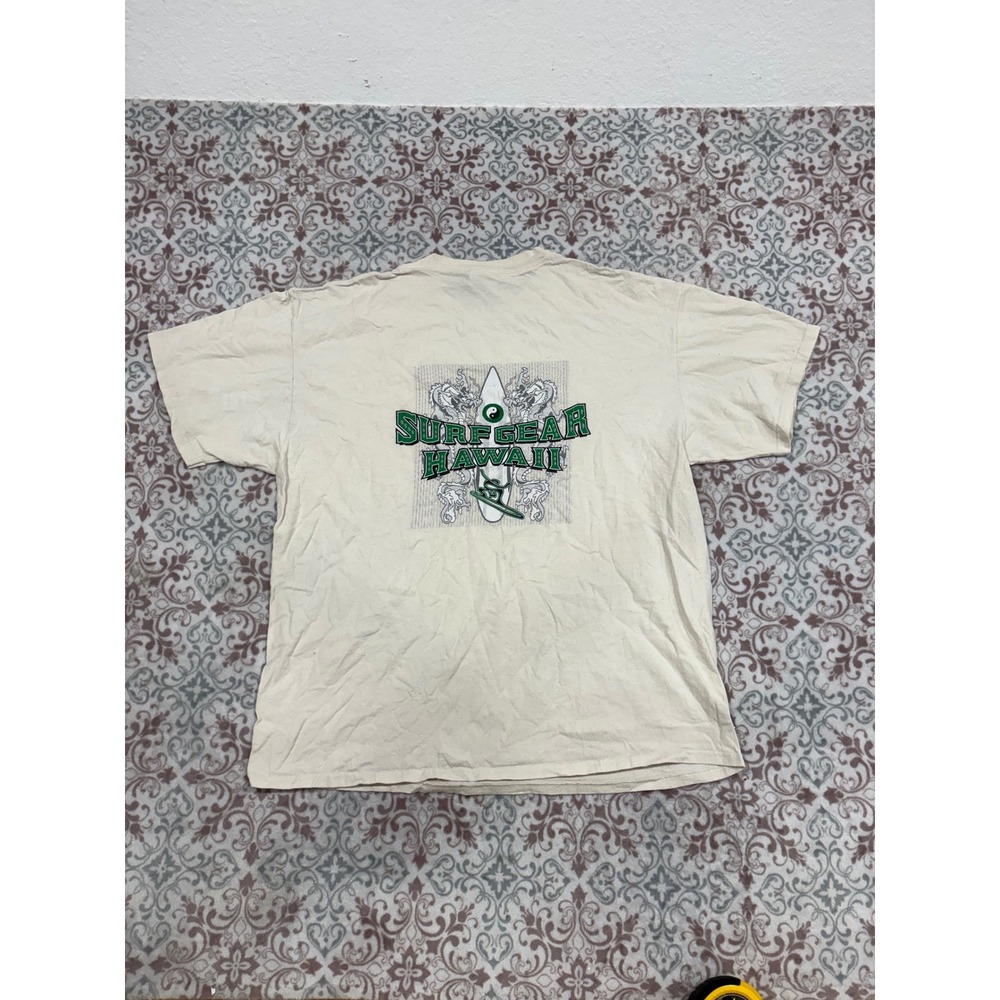 Port and Company Surf Gear Hawaii Graphic T-Shirt Cream XL Dragon Yin Yang